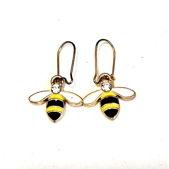 Honey Bee Painted Enamel Pierced Dangle Drop Earrings - Picture 1 of 2